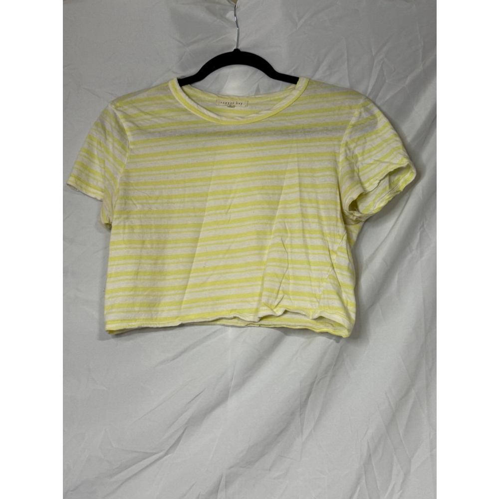 ☔️  Women's Copper Key Striped T-Shirt Size M Yellow Short Sleeve Top
